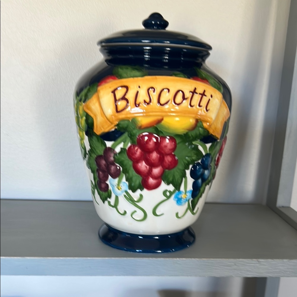 Blue and Red Food Storage Jar with Vibrant Accents